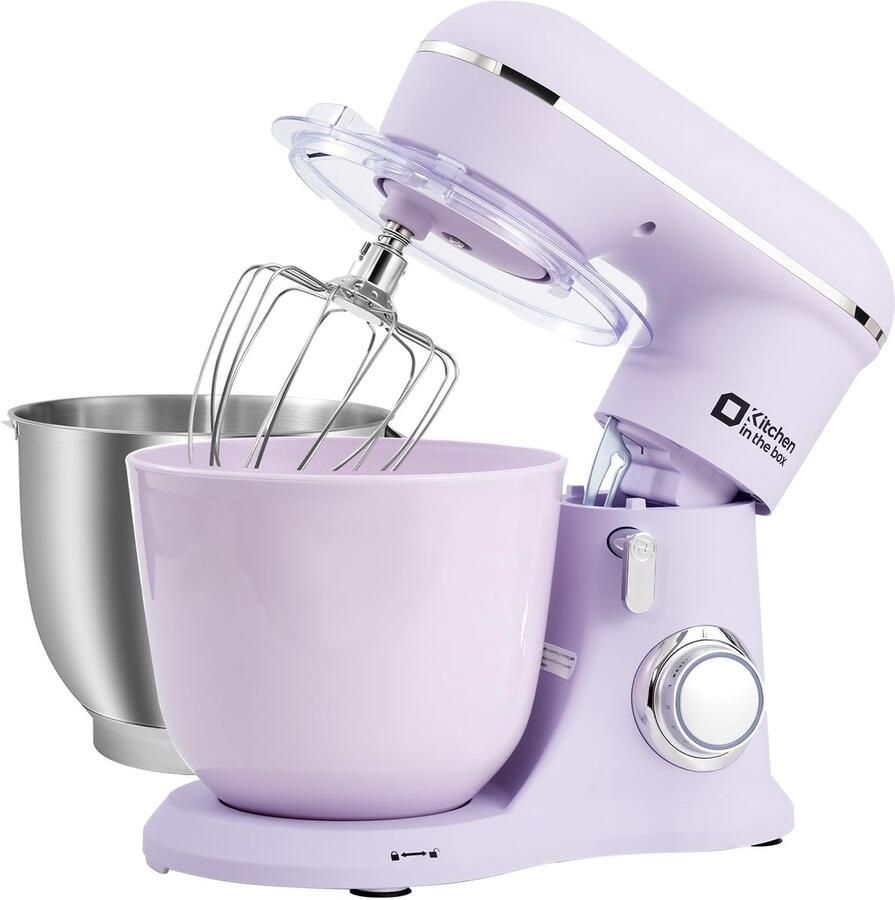 SnelShoppen Kitchen in the Box Keukenmachine 1300W 10 Snelheden 4.5L + 5L Mengkommen Elektrische Standmixer met Garde Klopper en Deeghaak (Lila)