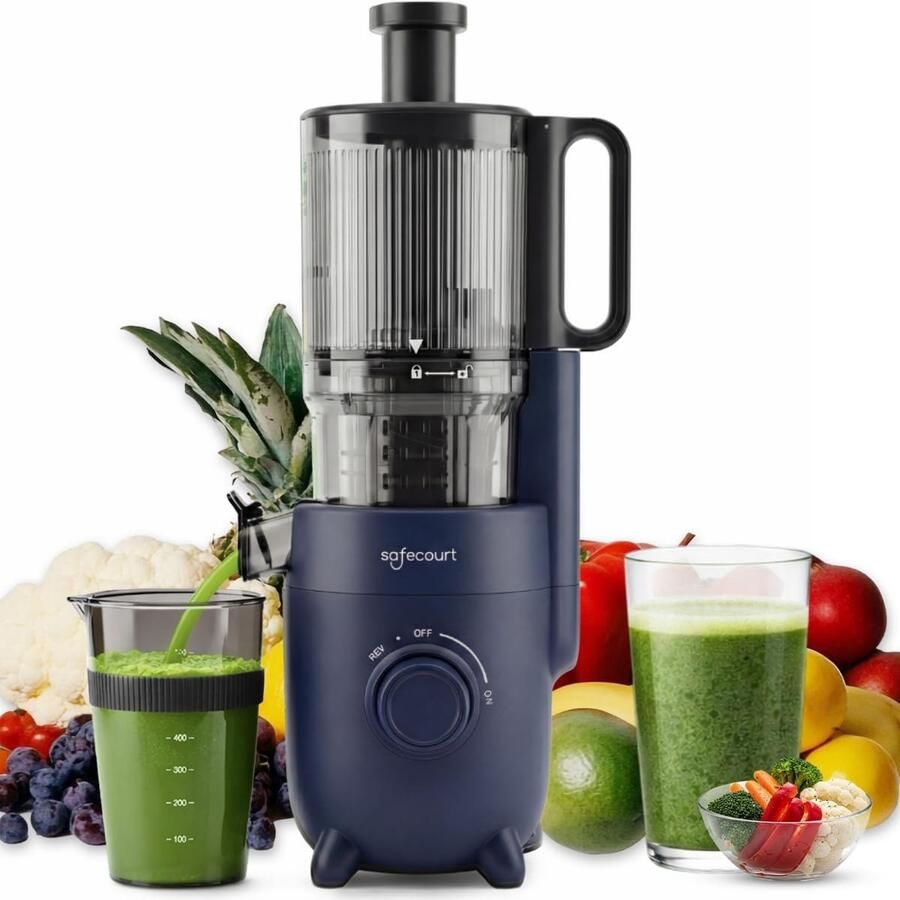 SnelShoppen Kitchen Slow Juicer SJ500-BL Krachtige Slowjuicer met Grote Vulopening RVS Voorbewerker Maximale Sapopbrengst Ideaal voor Fruit & G