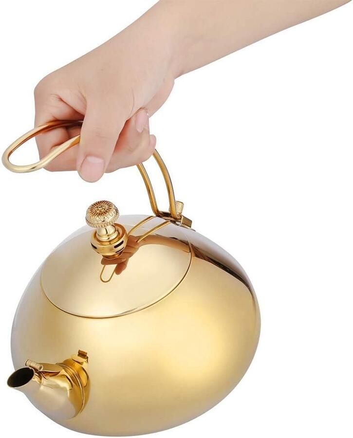 SnelShoppen Klassieke RVS Theepot 1.5L Snelle Waterkoker Kookpot Mooie Kettle voor Thuis en Kantoor (Goud)