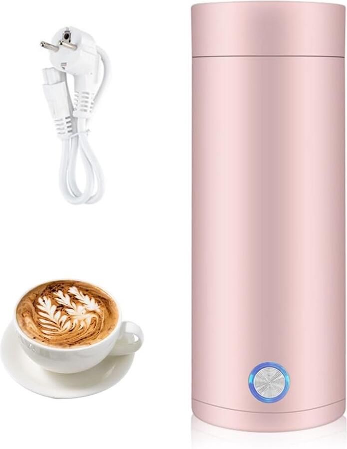 SnelShoppen Kleine Draagbare Waterkoker 3-in-1 Elektrische Kettle 304 RVS Snelle Verhitting in 5 Minuten Roze Thermosbeker voor Koffie en Thee