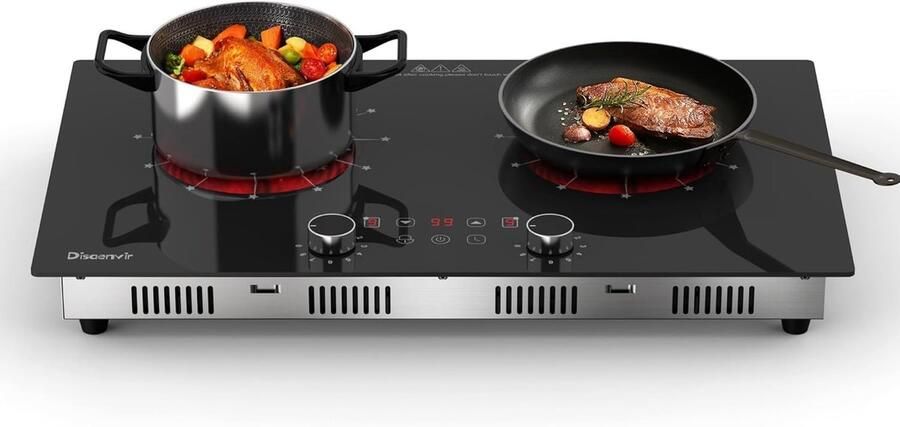 SnelShoppen Glaskeramische Kookplaat 2 Pits met Stekker 3200W 9 Vermogensniveaus Timer Kindveiligheid 60 cm Voor Keuken en Camping