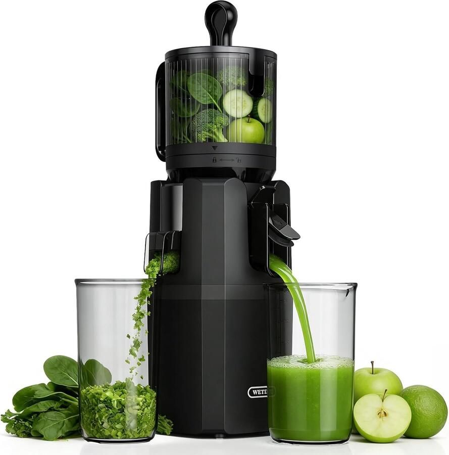 SnelShoppen Koudperssapcentrifuge Slowjuicer met XXL Voerkanaal voor Hele Fruit en Groenten Saprendement 85% Gemakkelijk te Reinigen Keuken Appar
