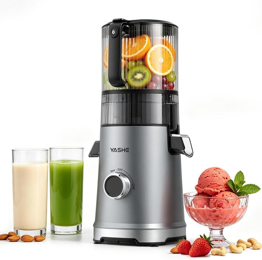 SnelShoppen Koudsapcentrifuge 600W met extra grote goot 152mm voor hele groenten en fruit 3-in-1 zeef voor sap sorbet en plantaardige melk BPA-vr