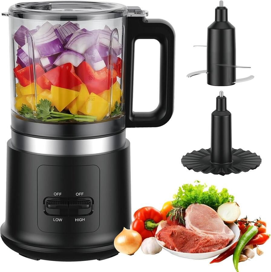 SnelShoppen Krachtige 400W Keukenmachine met 2 Snelheden & Pulsefunctie 4 RVS Messen & Klopper 0.95L Afneembare Kom voor Hakken Mengen Emulger