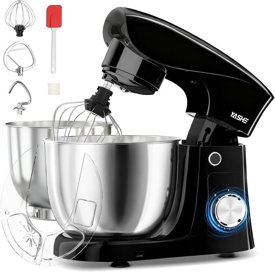 SnelShoppen Krachtige Foodprocessor 1500 W met 4.5 + 5L RVS Mengkommen 10+ P Snelheden Kantelkop Deeghaak Klopper en Garde Perfect voor Keuken