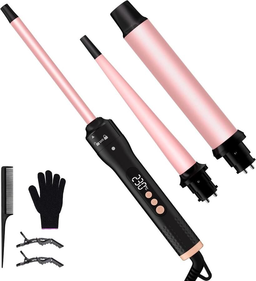 SnelShoppen Krultang 3-in-1 met 3 Verwisselbare Keramische Opzetstukken 12-32 mm 13 Temperatuurniveaus Snel Opwarmen Dubbele Voltage Krultangset
