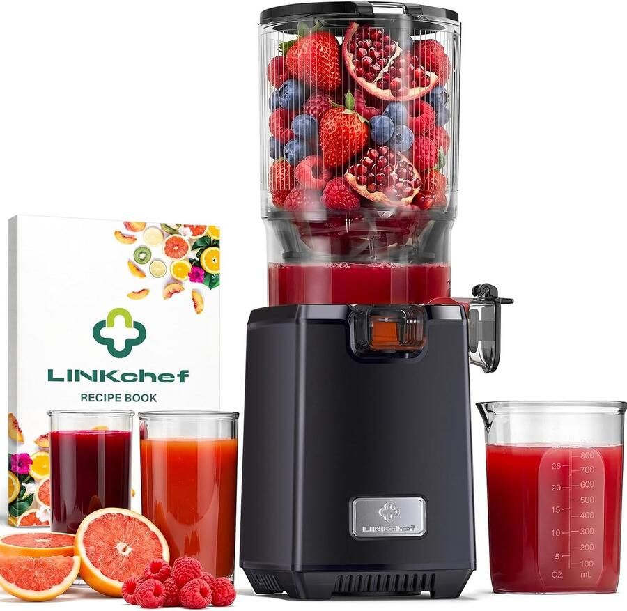 SnelShoppen LINKChef Slowjuicer 250W Koudpers Sapcentrifuge voor Groente en Fruit 13 cm Brede Vulopening 1 8 L Sapreservoir BPA-vrij Eenvoudig t
