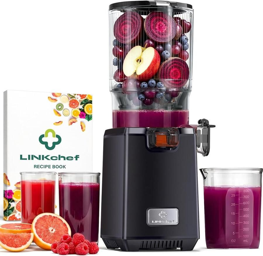 SnelShoppen LINKChef Slowjuicer 250W Koudpers Sapcentrifuge voor Groente en Fruit 13 cm Vulopening 1 8 L Sapreservoir BPA-vrij Eenvoudig te Rein