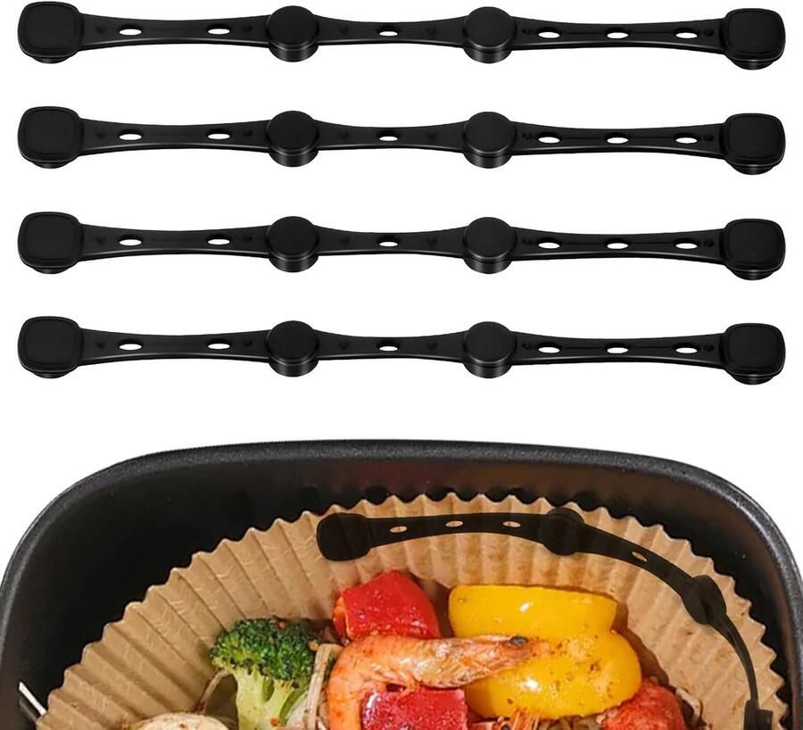 SnelShoppen Magnetische Silicone Bakpapier Houder 4 Stuks Accessoires voor Airfryer Geschikt voor Enkele & Dubbele Mand Zwart