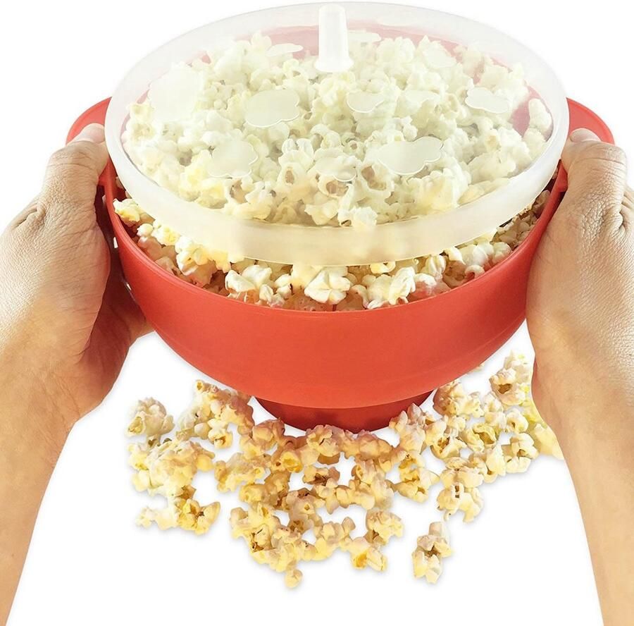 SnelShoppen Magnetron Popcorn Popper met Deksel en Handgrepen Siliconen Popcorn Maker Opvouwbare Kom Vaatwasmachinebestendig 15 Kopjes Roo