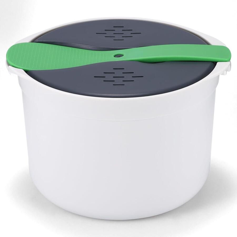 SnelShoppen Magnetron Rijstkoker 2L met Stoomboot Rijstschep en Zeef Ideaal voor Vlees Pasta Aardappelen en Groenten Perfect voor Snelle Maal