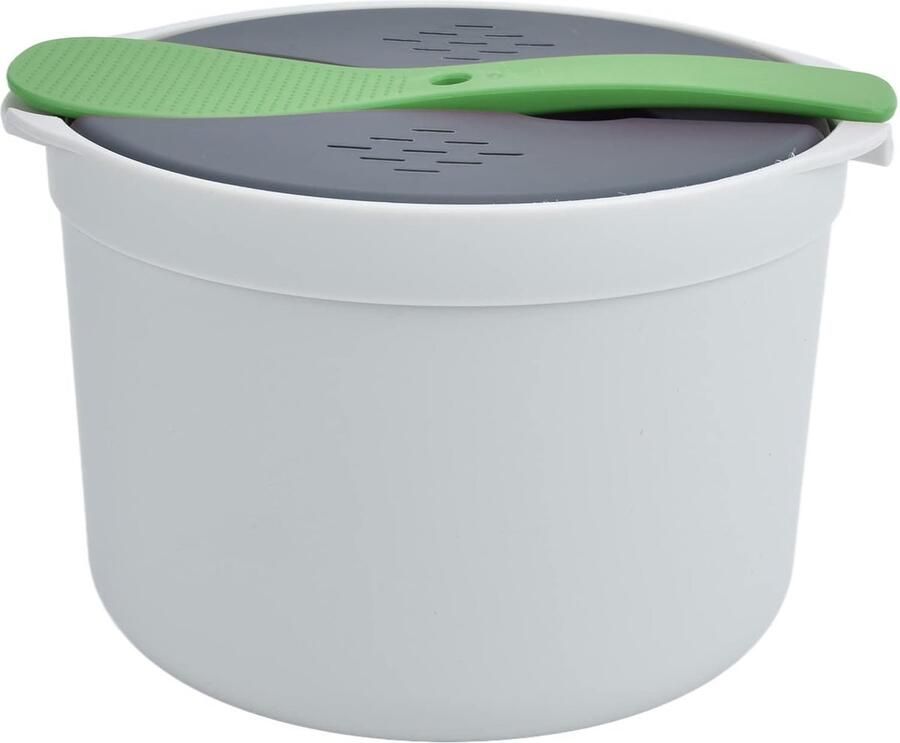 SnelShoppen Magnetron Rijstkoker 2L Rijst- en Pastakoker van Food Grade PP Inclusief Rijstlepel Deksel Zeef en Stoompan voor Groenten Perfect