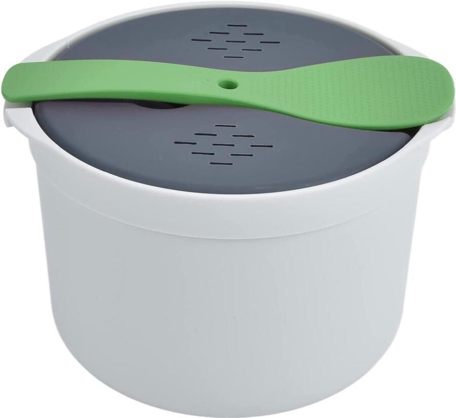 SnelShoppen Magnetron Rijstkoker Multifunctionele Rijststomer 2L Vaatwasserbestendig Inclusief Groene Lepel Ideaal voor Keuken Feest Campi