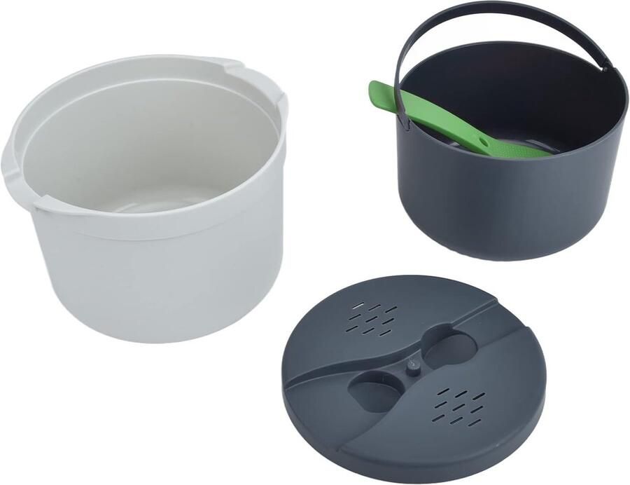 SnelShoppen Magnetron Rijstkoker Pan Set 2L Voedselveilig PP Materiaal Inclusief Rijstlepel Deksel Zeef Stoompan voor Rijst Quinoa en Haver