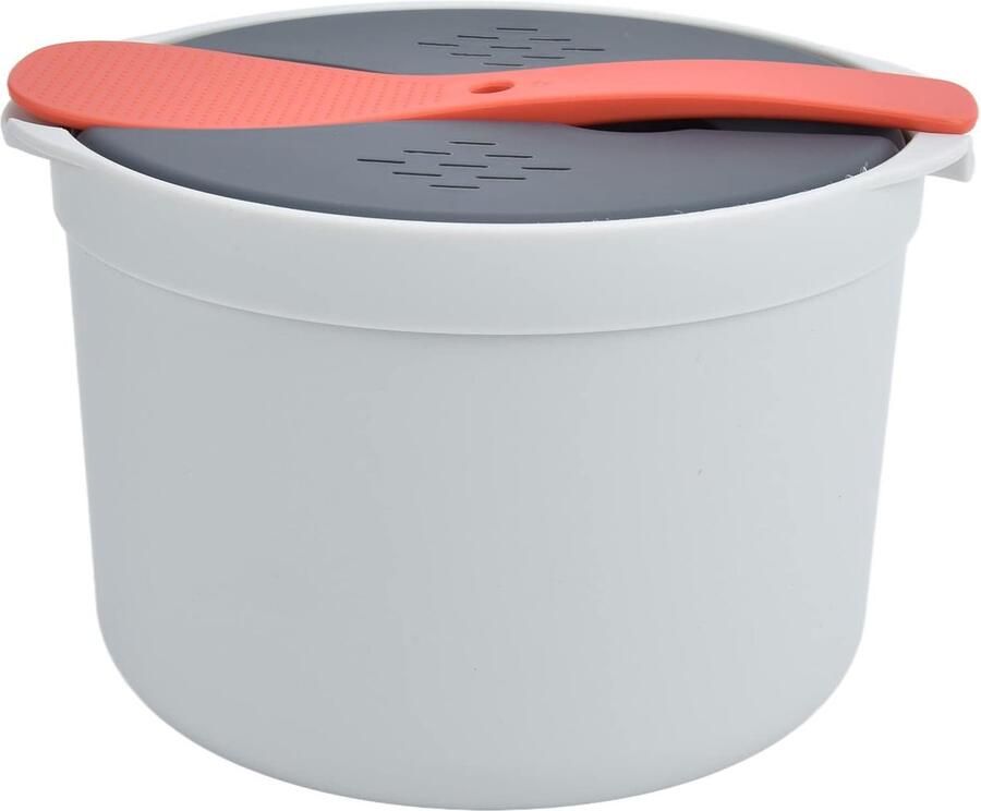 SnelShoppen Magnetron Rijstkoker Set 2L Voedselveilig PP Materiaal Inclusief Rijstlepel Deksel Zeef en Stoommand Oranje Ideaal voor Keuken Ca