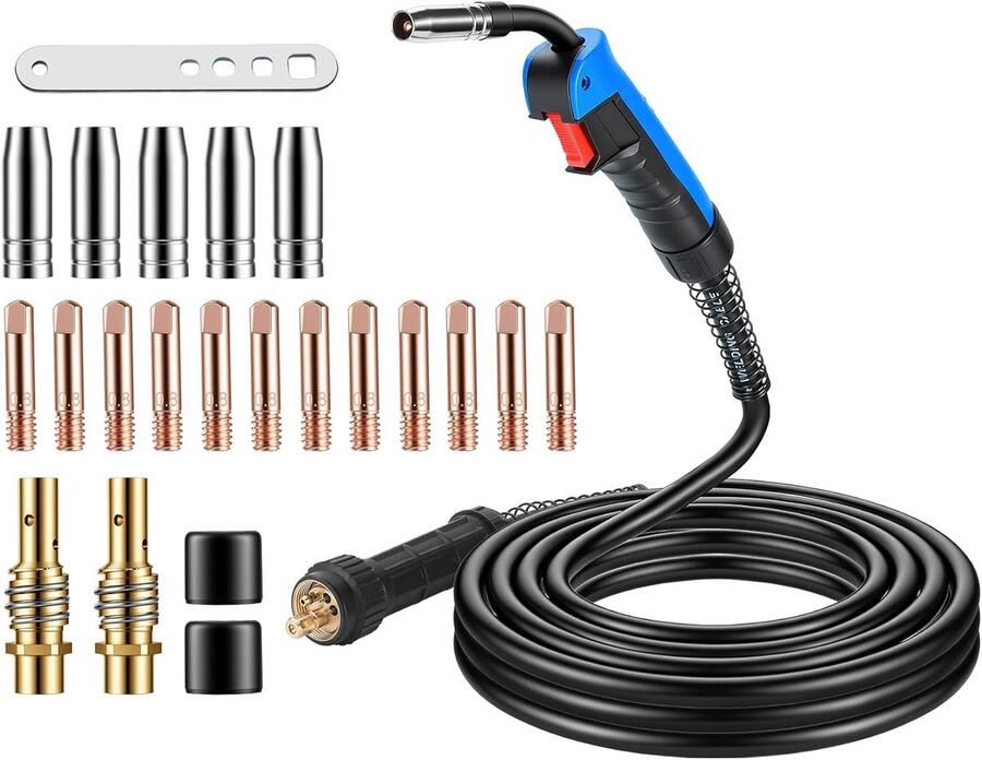 SnelShoppen MB15AK MIG MAG Lasbrander Set met 5 m Slang Euro Aansluiting 22-delige Slijtage Deelset inclusief Koper Diffuser & Contact Mondstukken