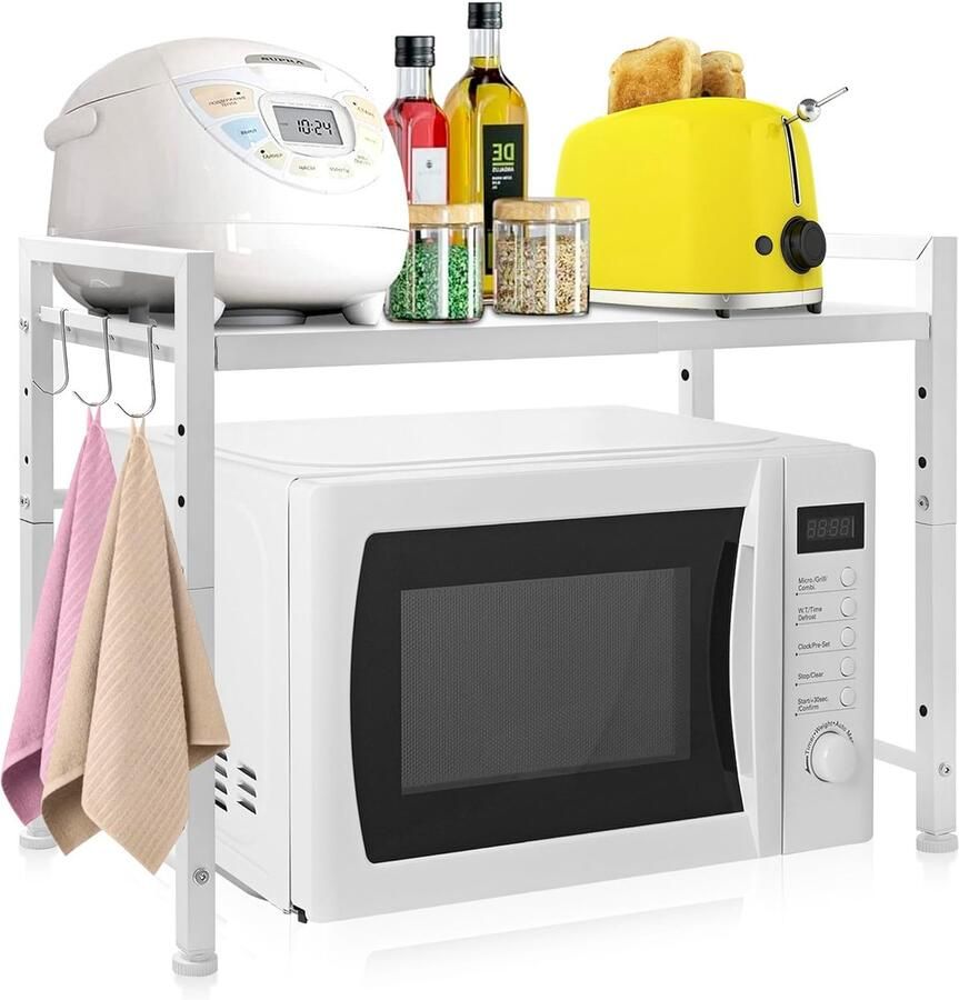 SnelShoppen Microwave Rack Magnetron Stand Carbon Staal Keuken Werkblad Sterk en Stabiliteit Wit 2-Niveaus Voor Magnetrons en Keukenapparaten