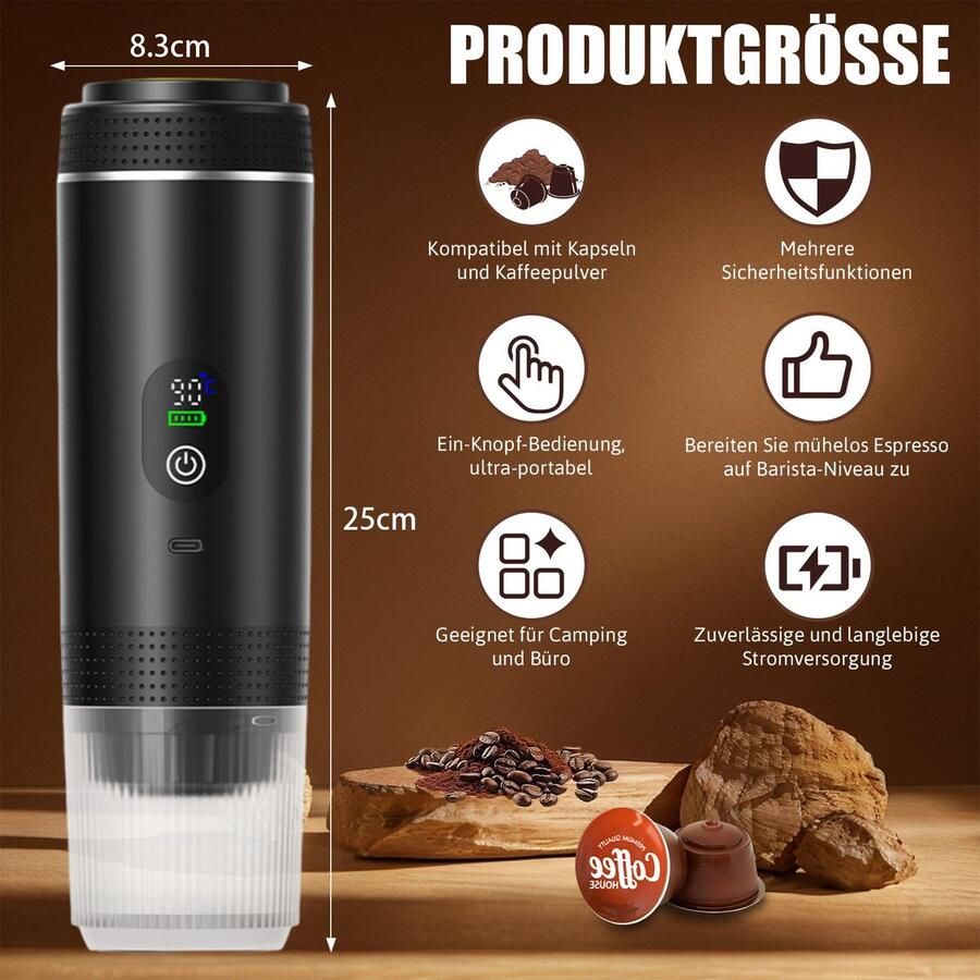 SnelShoppen Mini Accu Koffiezetapparaat Wit Draagbaar Koffiezetapparaat voor Thuis Camping en Reizen Ideaal voor Koffieliefhebbers