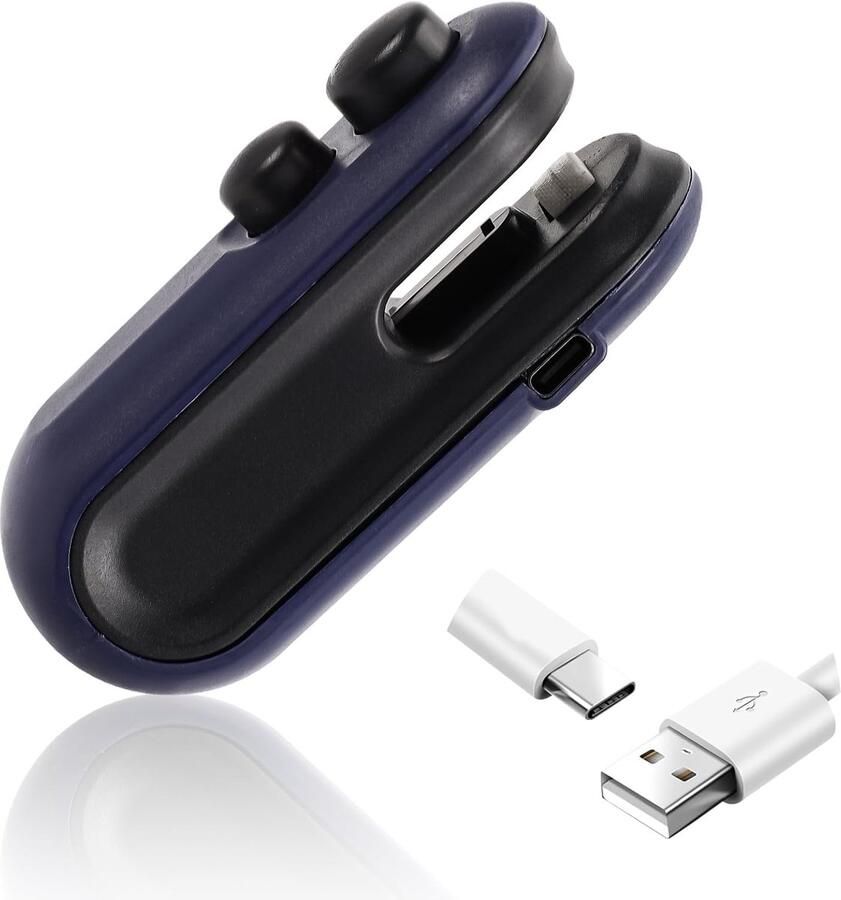 SnelShoppen Mini Bag Sealer 2-in-1 Sealmachine en Snijder Magnetisch Oplaadbaar Voor Plastic Voedselopslagzakken Duurzaam ABS Blauw