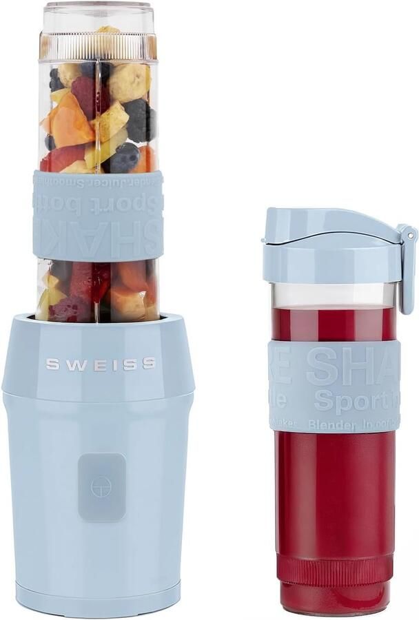 SnelShoppen Mini Blender Draagbare Mixer Smoothie Maker met 2 Drinkflessen 570 ml 300W Roestvrijstalen Mesjes Afwasmachinebestendig Blauw