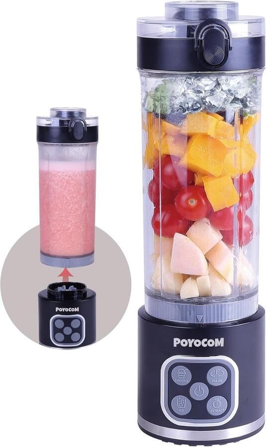 SnelShoppen Mini Blender en Smoothie Maker 750 ml Draagbare Mixer 700 W voor Smoothies IJs Crush Lekvrije Deksel en Drinkopening Oplaadbaar via