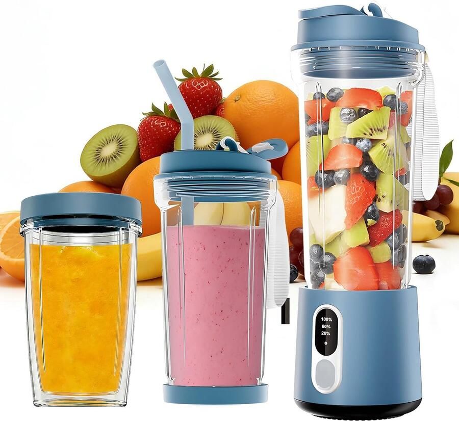 SnelShoppen Mini Draagbare Blender Persoonlijke Sapcentrifuge 500 ml Compacte Smoothiemaker 300 Watt Type-C Blender voor Shakes Smoothies Binn