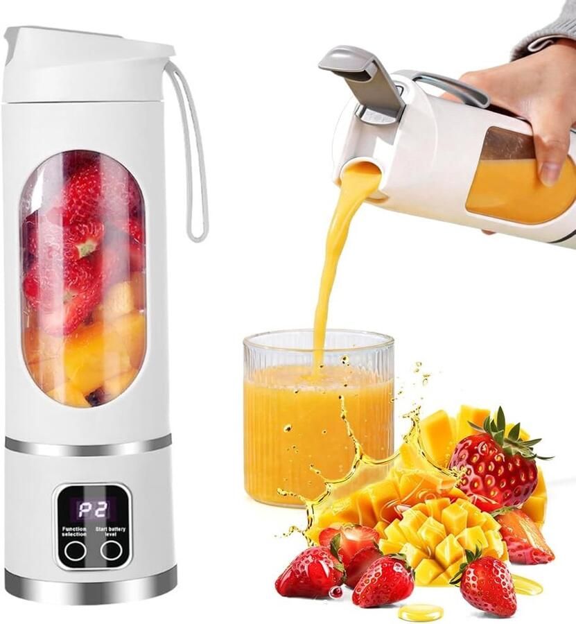 SnelShoppen Mini Draagbare Mixbeker 450ml Elektrische USB Sapcentrifuge Smoothie Maker met 12 Roestvrijstalen Messen Perfect voor Shakes en Sm