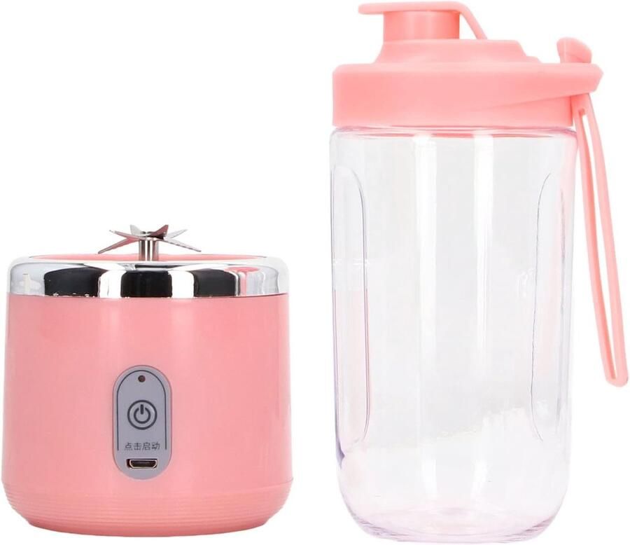 SnelShoppen Mini Electric Mixer Draagbare Fruit Mixer 300 ml 1200 mAh Accu USB Opladen 6 Mesjes Roze Ideaal voor Keuken Camping en Reiz