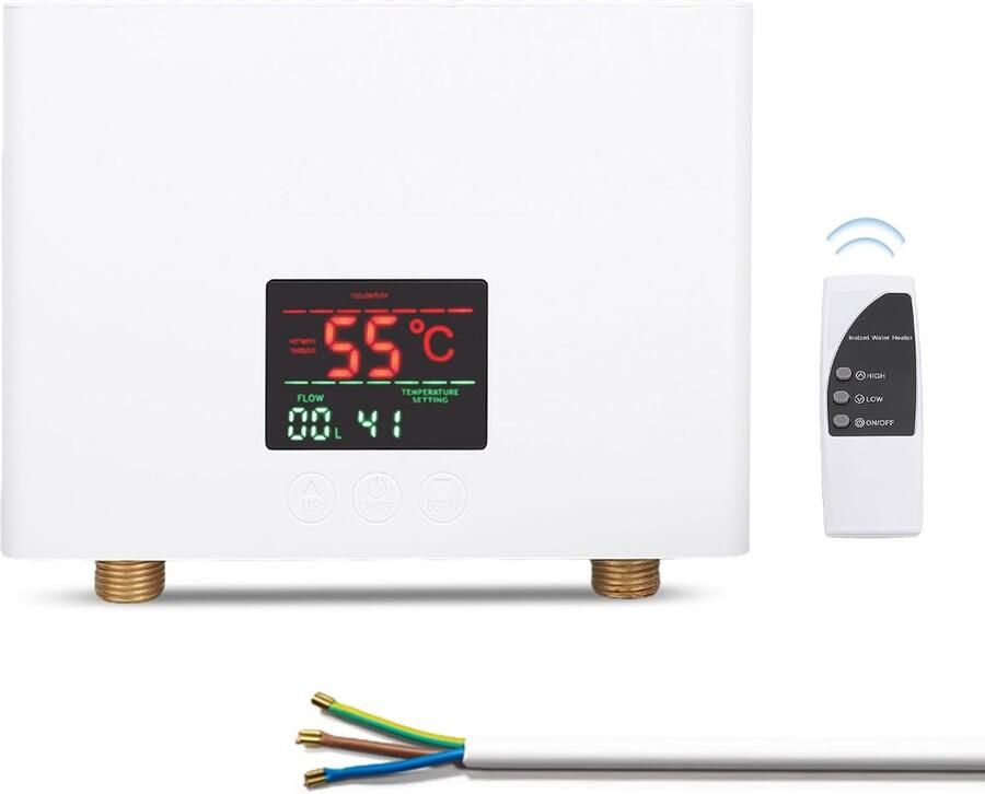 SnelShoppen Mini Elektrische Doorstromer Waterverwarming 5500 W met LED Display en Afstandsbediening voor Thuis Keuken Badkamer Camper Wit