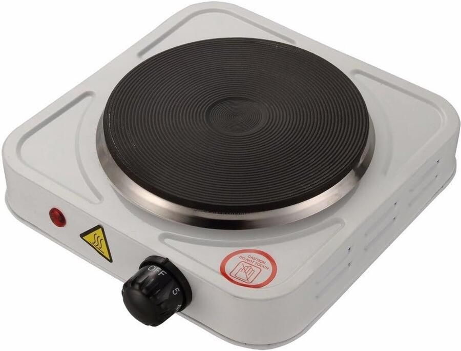 SnelShoppen Mini Elektrische Kookplaat 500 W Verstelbaar Gietijzeren Plaat Reis Camping Compact Wit 108 mm