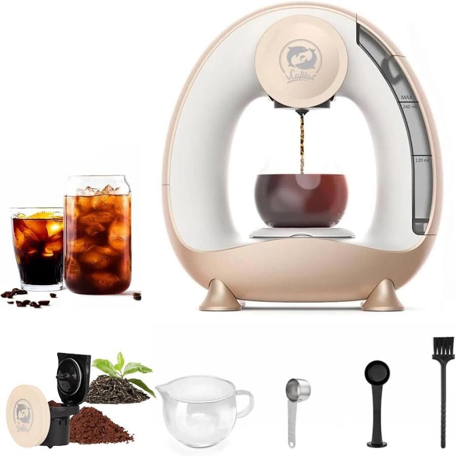 SnelShoppen i Cafilas Elektrische Koffiemolen en Mini Koffiezetapparaat 2-in-1 voor Gemalen Koffie Americano 120-240 ml Champagnekleur Perfect v