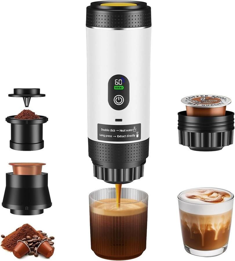 SnelShoppen Mini koffiemaker voor onderweg Draagbare koffiezetter Wit Ideaal voor camping reizen en werk 1 stuk
