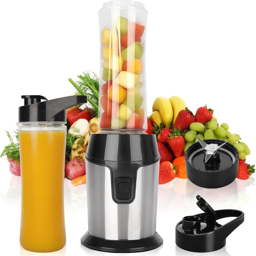 SnelShoppen Mini Multifunctionele Blender Elektrische Smoothie Maker Smoothie Mixer met 2 x 600ml BPA Vrije Bekers 4 Roestvrijstalen Messen Voor