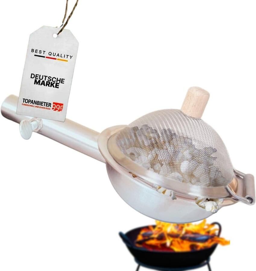 SnelShoppen Mini Popcornmaker Pan van Roestvrij Staal Kleine Popcornpan met Deksel en Houten Handvat Handmatige Popcornmachine voor Fornuis Cam
