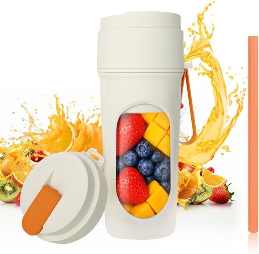 SnelShoppen Mini Smoothie Blender 450 ml Draagbare Blender met Reisdeksel Oplaadbare USB BPA-vrij 12 Roestvrijstalen Messen Voor Smoothies Keu