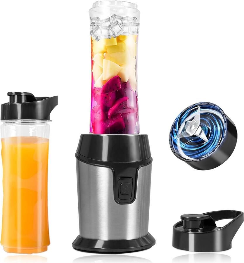 SnelShoppen Mini Smoothie Maker 300W met 2 x 600 ml Flessen Draagbare Elektrische Blender voor Smoothies Shakes Dips en Sauzen Ideaal voor Keuke
