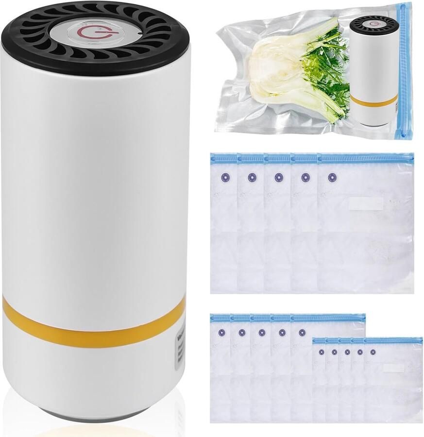 SnelShoppen Mini Vacuum Machine met 15 Vacuum Zakjes Handheld Voedselverpakkingsmachine Voedsel Sealer voor Droge en Vochtige Voeding Perfect