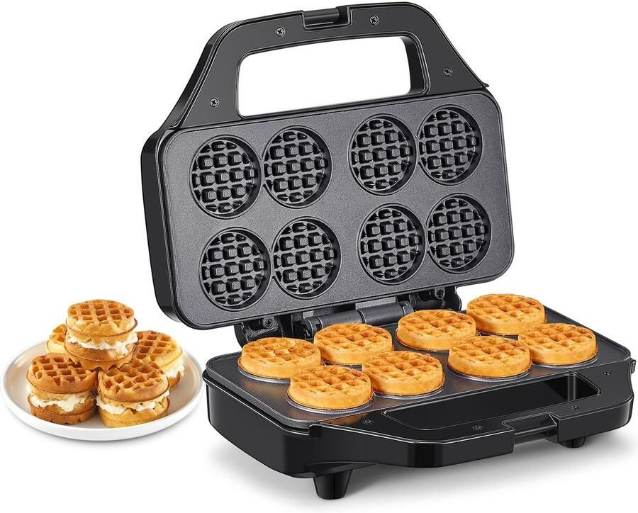 SnelShoppen Mini-wafelijzer 850 W voor 8 mini-wafels van 4 8 cm Perfect voor feesten kinderen camping en keuken Compact en snel