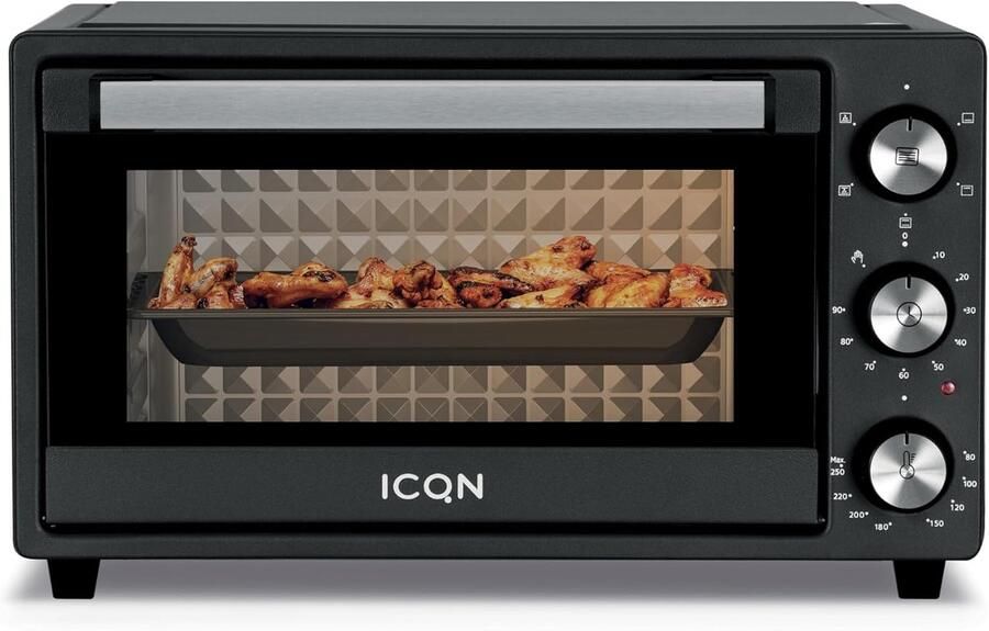 SnelShoppen Minioven 20L Pizzaoven met Boven- Onderwarmte en Circulatiefunctie 5 Grill-Functies 1500W 80°-250°C Timer 90 Minuten Bakplaat en G