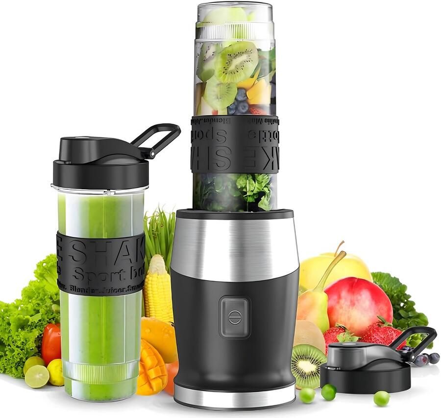 SnelShoppen Mixer 500 W Smoothiemaker Draagbare Blender met 2 x 570 ml Smoothieflessen BPA-vrij Tritan Roestvrij Staal 4 Bladen voor Shake en Sm