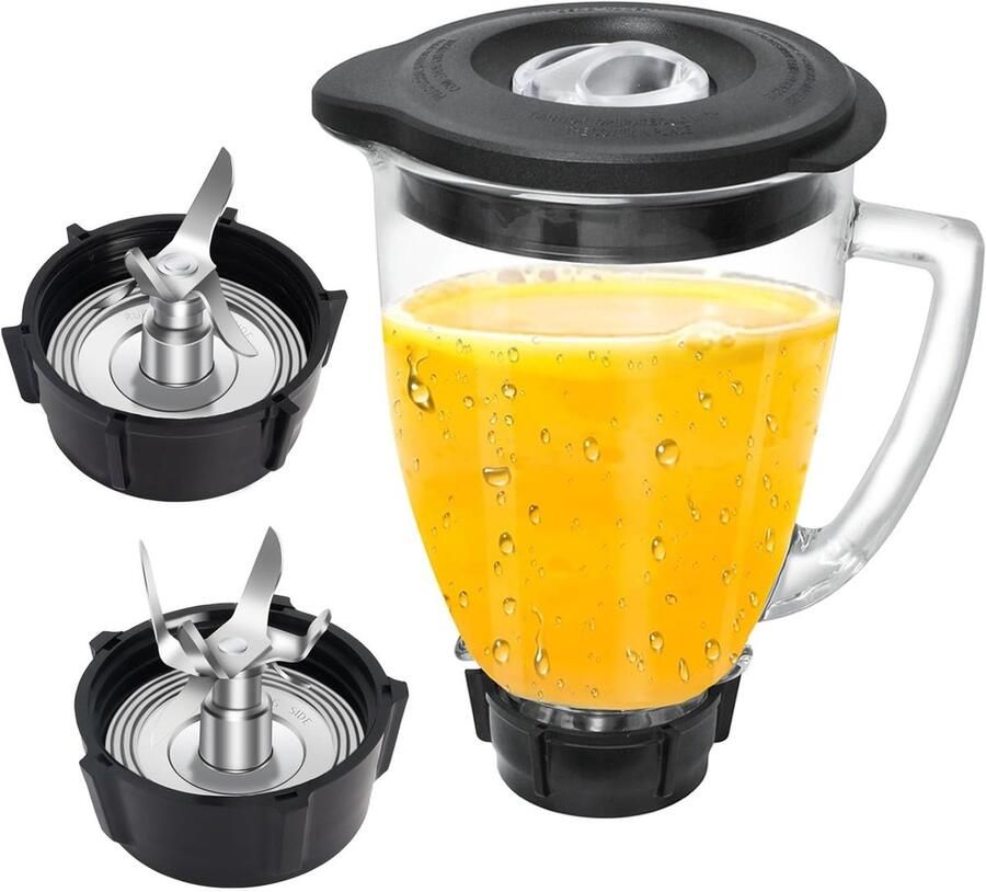 SnelShoppen Mixer Onderdelen Set 8-Delig voor 6 Cups Blender Glazen Vaat met IJsblad en Deksel Perfect voor Keuken Smoothies en Soepen