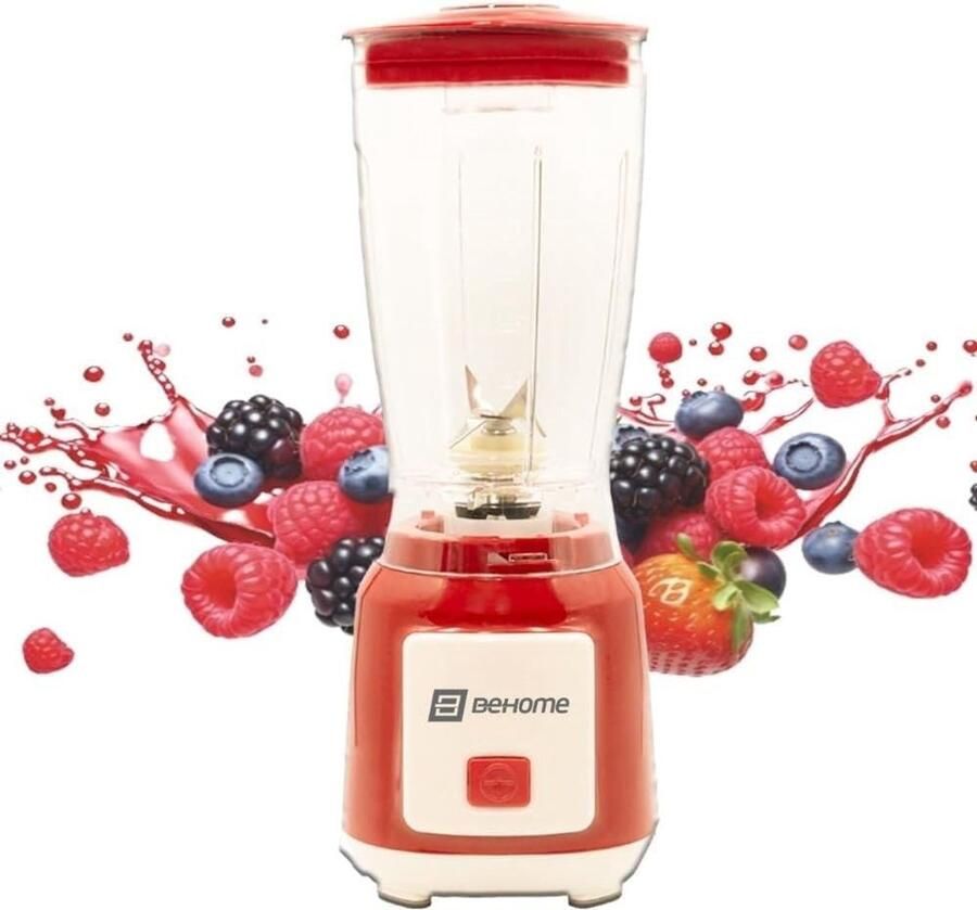 SnelShoppen Mixer voor Smoothies Milkshakes en Granita met 600 ml Glas RVS Messen 250 W Wit Rood Ideaal voor Keuken Feest en Camping