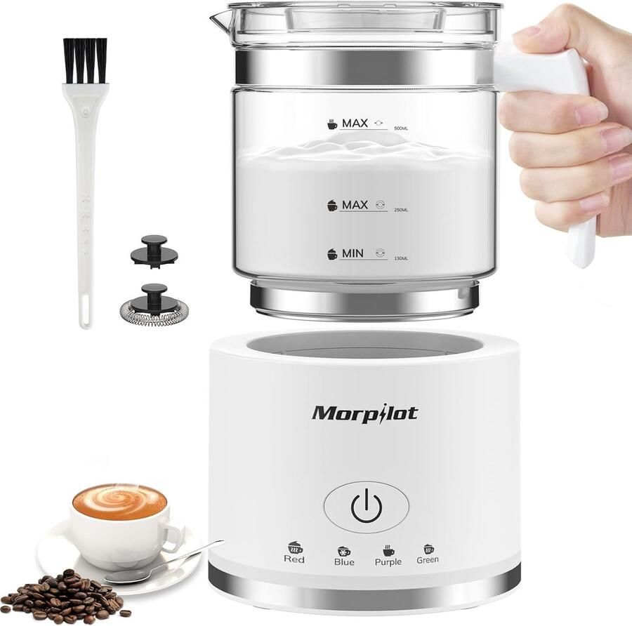 SnelShoppen Morpilot Elektrische Melkopschuimer 500ml 600W 4-in-1 Melkopschuimer voor Heet en Koud Vaatwasserbestendig Visueel Glas Latte Desig - Foto 1