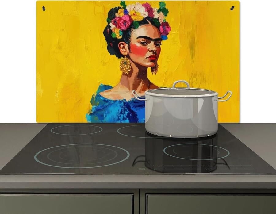 SnelShoppen Mudguard Keuken 51.5x89.5cm Wandbescherming Spatbeschermer Aluminium Warmtebestendig Geel Blauw Bloemen Kookplaat Beschermin