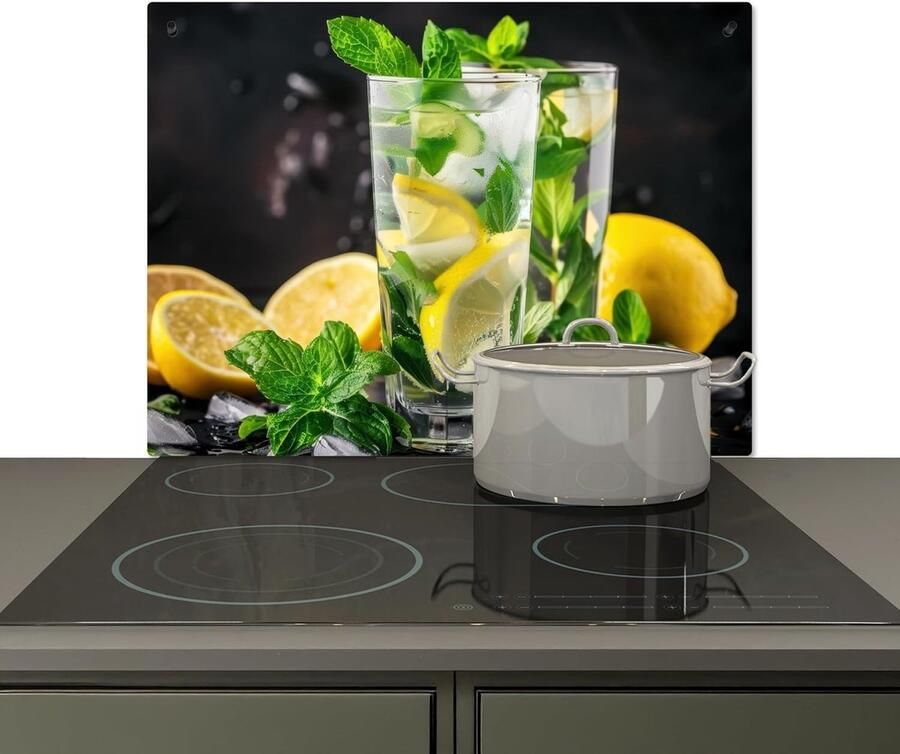 SnelShoppen Mudguard Keuken 52x70cm Wandbescherming voor Kookplaat Aluminium Hittebestendig Water- en Vlekbestendig Lemon en Mint