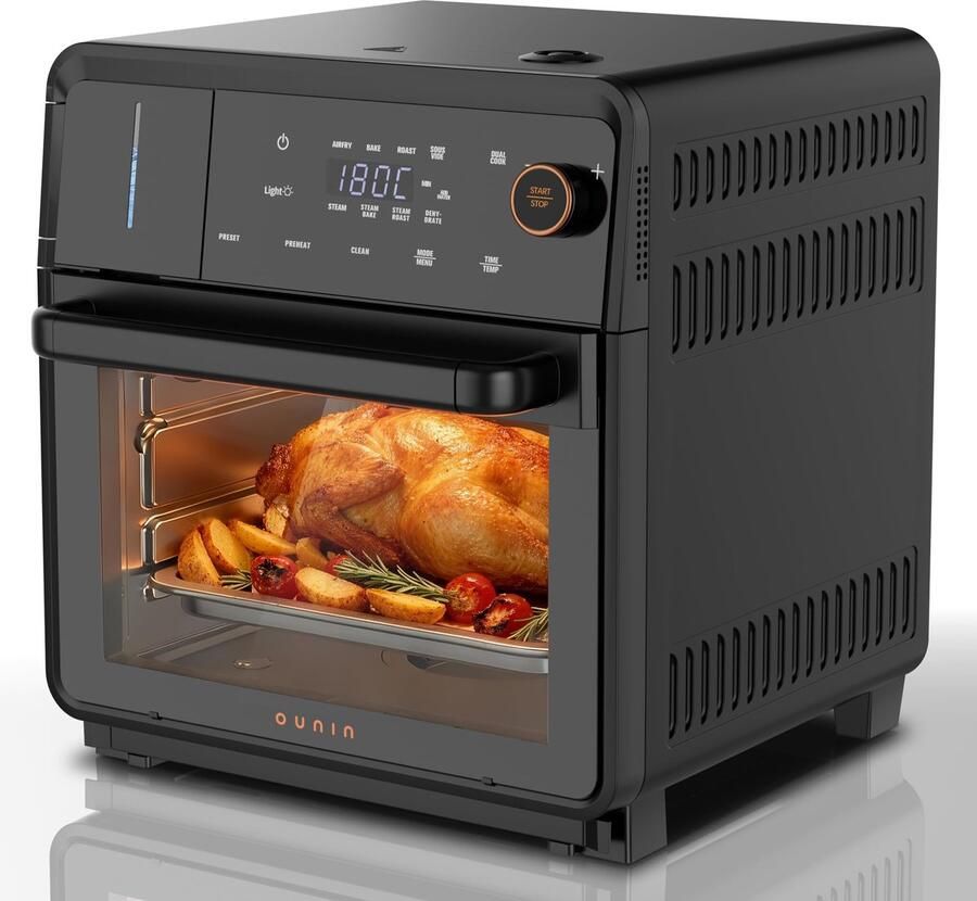 SnelShoppen Multifunctionele Airfryer-Oven 18L 11-in-1 Heteluchtfriteuse met Twee Zones 360° Heteluchtcirculatie 1800W Koken Bakken Stomen