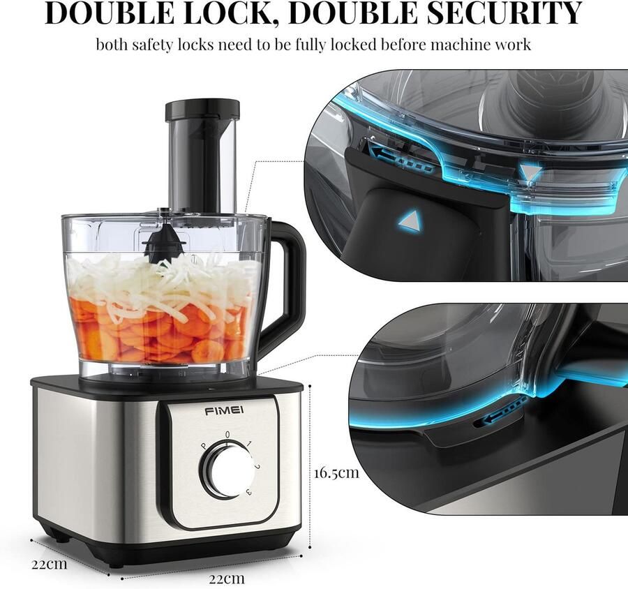 SnelShoppen Multifunctionele Keukenmachine 1100 W met 3 Snelheden Pulsfunctie 3 2L Hakmolen 1 5L Mixer Kneedmachine Citruspers Rasp en Omkeerb