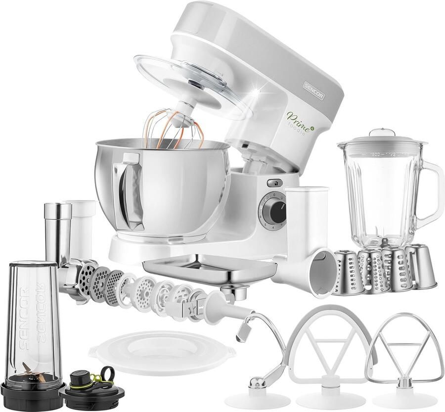 SnelShoppen Multifunctionele Keukenmachine 1200W met 5L RVS Kom LED Verlichting Kneed- en Mengfunctie Vleesmolens Koekjesmaker Magneetsluiting