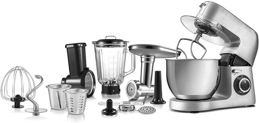 SnelShoppen Multifunctionele Keukenmachine 1500 W met 8 Accessoires 6 L Kom Vleesmolens en Mixer Ideaal voor Koken van Gerechten in de Ke
