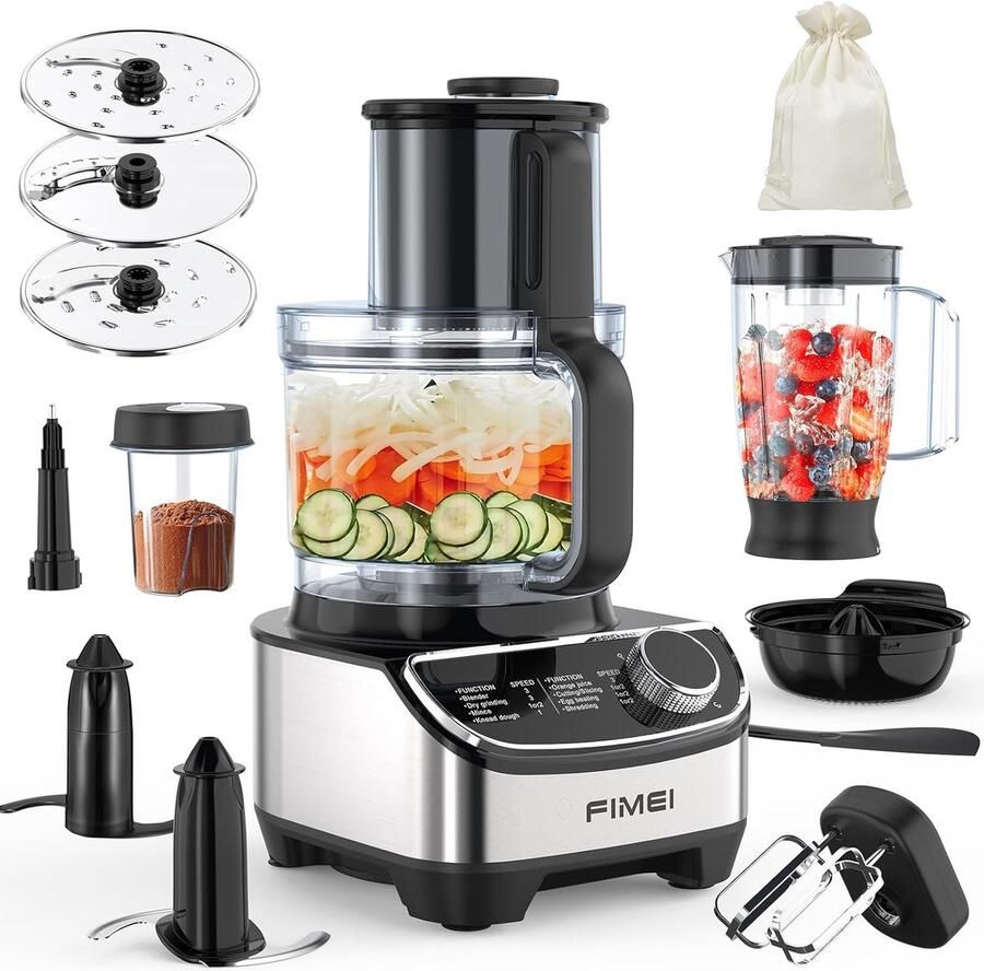 SnelShoppen Multifunctionele Keukenmachine Foodprocessor met Opbergtas Mixen Snijden Persen Molen 8-in-1 Keukenhulp voor Koken en Bakken